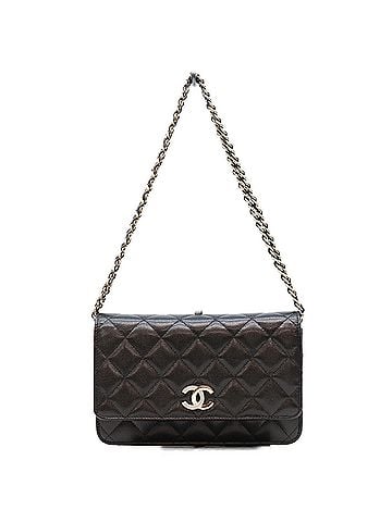 Chanel CHANEL Tamless Classic Caviar Half-Rhinestone Chain Wallet Shoulder Bag, Black with Gold Hardware, Women's (view 1)