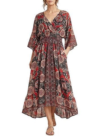 The Pyramid Collection Boho Mandala Print Kimono Sleeve Surplice Midi Dress Casual Dress (view 1)