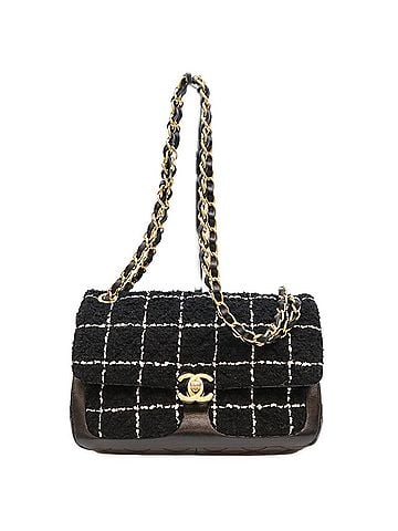 Chanel CHANEL AS4459 Black Tweed x Calfskin Matelassé Small Flap Shoulder Bag W23 Gold Hardware Women's (view 1)