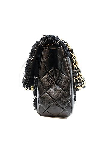 Chanel CHANEL AS4459 Black Tweed x Calfskin Matelassé Small Flap Shoulder Bag W23 Gold Hardware Women's (view 2)