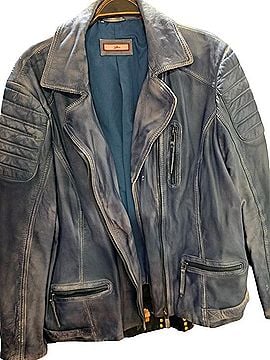 Joe Browns Distressed Blue Leather Biker Jacket Blazer (view 1)