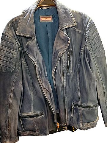 Joe Browns Distressed Blue Leather Biker Jacket Blazer (view 1)