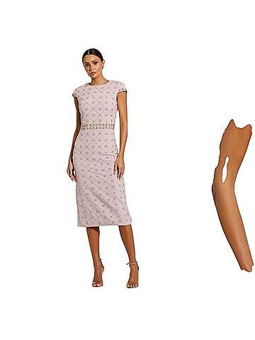 Mac Duggal Pink Hand Embellished High Neck Midi Dress Cocktail Dress (view 1)