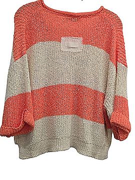 Zenana Outfitters Straw Coral and Cream Knit Stripe Sweater Casual Sweaters (view 2)