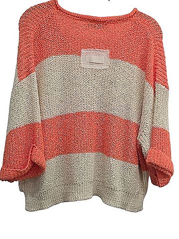 Zenana Outfitters Straw Coral and Cream Knit Stripe Sweater Casual Sweaters (view 2)