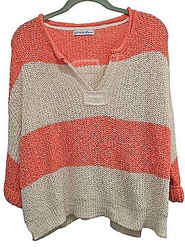 Zenana Outfitters Straw Coral and Cream Knit Stripe Sweater Casual Sweaters (view 1)