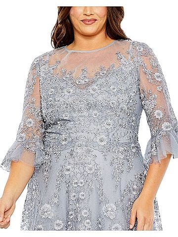 Mac Duggal Mac Duggal Flutter Sleeve Embroidered Gown Platinum 20471 Sz 24W 24 NWT $798 Cocktail Dress (view 2)