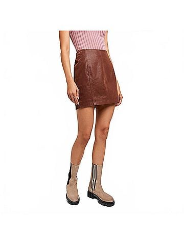 Free People Modern Femme Vegan Suede Skirt in Gingerbread (view 2)