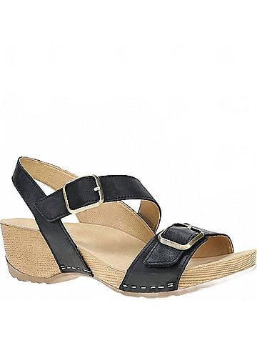 Dansko Women's Trinity Wedge Sandals in Black Burnished Nubuck (view 1)