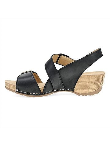 Dansko Women's Trinity Wedge Sandals in Black Burnished Nubuck (view 2)