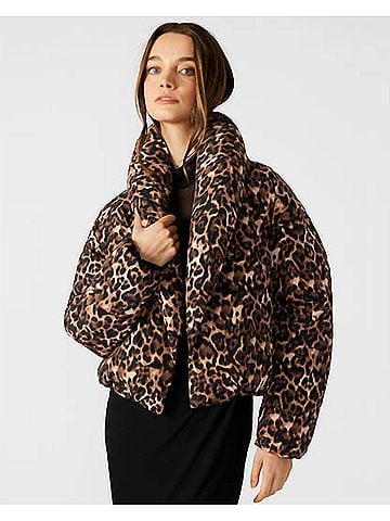 Steve Madden Evy Leopard Puffer Jacket in Brown (view 2)