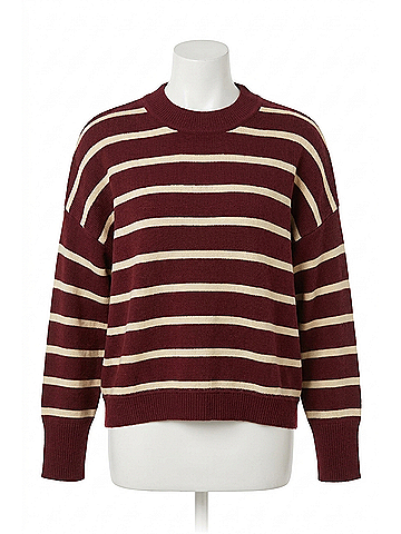 Skies Are Blue Striped Cropped Sweater in Burgundy/Ivory (view 1)