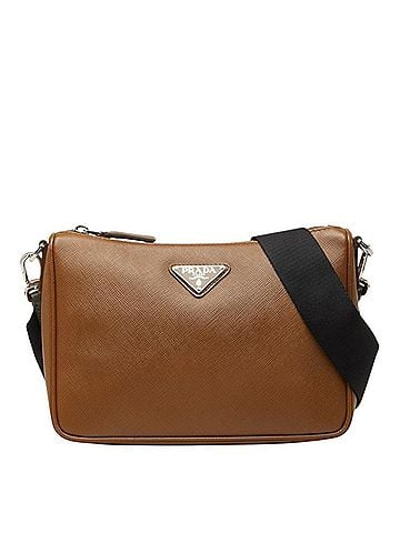 Prada Prada Triangle Logo Plate Saffiano Crossbody Shoulder Bag Brown Leather Women's PRADA (view 1)