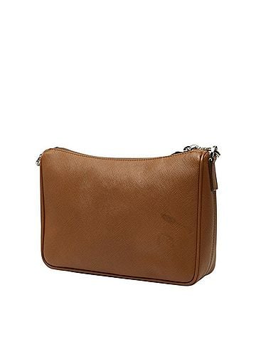 Prada Prada Triangle Logo Plate Saffiano Crossbody Shoulder Bag Brown Leather Women's PRADA (view 2)