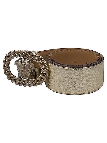 Versace Versace Medusa Buckled Belt in Metallic Gold Leather (view 2)