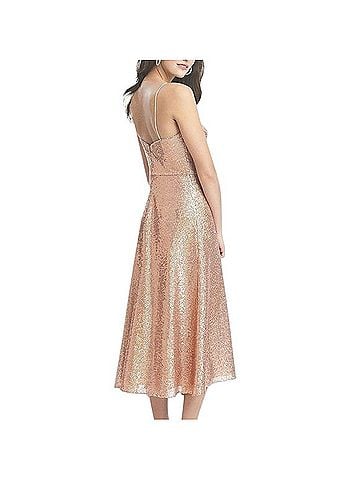 Dessy Collection SPAGHETTI STRAP FLARED SKIRT SEQUIN MIDI DRESS Cocktail Dress (view 2)