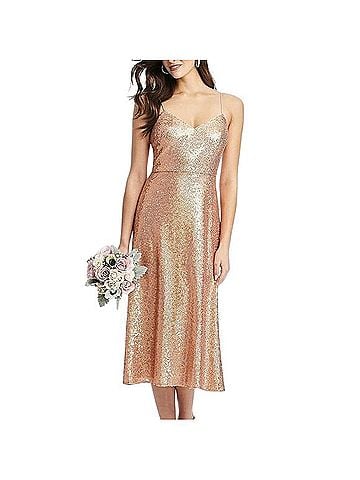 Dessy Collection SPAGHETTI STRAP FLARED SKIRT SEQUIN MIDI DRESS Cocktail Dress (view 1)