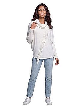 Marble Asymetrical Fringe Cotton Pullover Sweater (view 1)
