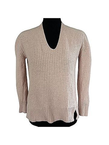 White + Warren White + Warrwn llight pink textured ribbed v-neck 100% cashmere sweater Cashmere Pullover Sweater (view 1)