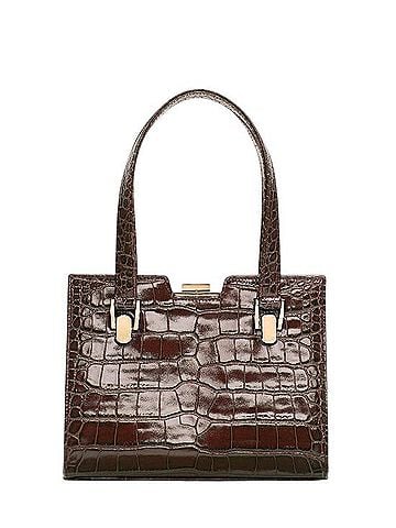 Reformation Nara Smith Croc Embossed Leather Chocolate Brown Bag Shoulder Bag (view 1)