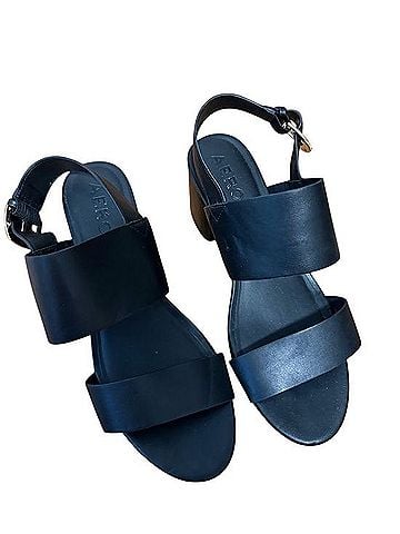 Aerosoles Black Double-Strap Block Heel Sandals Heels (view 1)