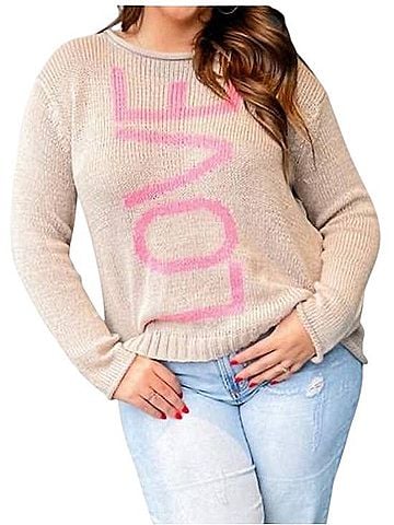 Wooden Ships Beige Crewneck Sweater Pink LOVE Graphic Pullover Sweater (view 1)
