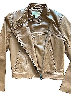 Michael Kors Leather Moto Biker Leather Jacket (view 2)