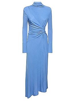 Victoria Beckham High Neck Stretch Jersey Asymmetrical Midi Dress Cocktail Dress (view 2)