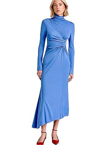Victoria Beckham High Neck Stretch Jersey Asymmetrical Midi Dress Cocktail Dress (view 1)