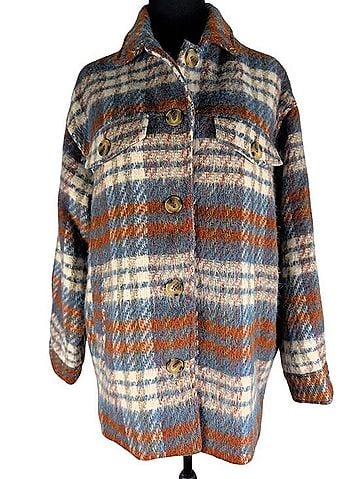 CALISTA Brushed Flannel Plaid Shacket Jacket (view 1)