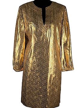 Tory Burch Gold Metallic Shift Dress Cocktail Dress (view 1)