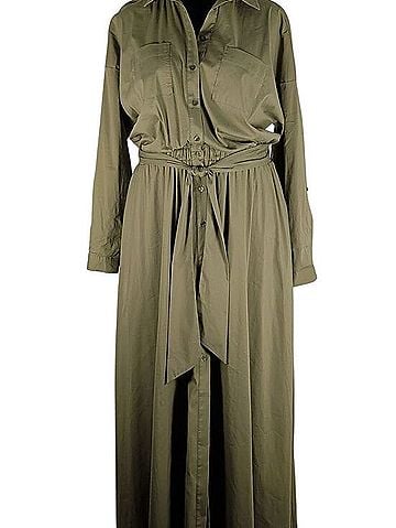 Gabrielle Union x FASHION TO FIGURE Gabrielle Union X Nyco Olive Green Maxi Utility Shirt Dress Casual Dress (view 1)