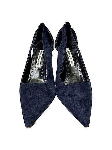 Manolo Blahnik Manolo Blahnik Cut Out Pointed Toe Stiletto in Navy Blue Suede (view 2)