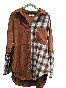 Adora Brown Corduroy and Plaid Button-Down Shirt Long Sleeve T-Shirt (view 1)