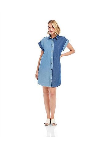 Karen Kane Cap Sleeve Shirtdress in Denim (view 2)