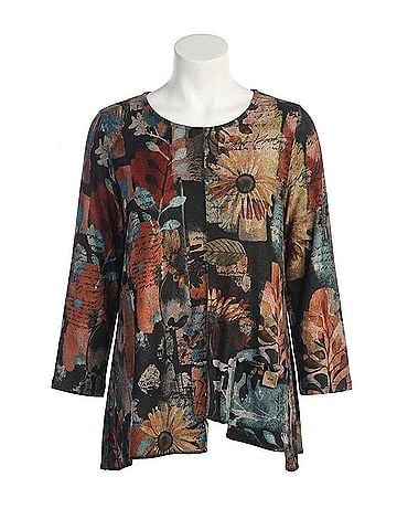 Jess & Jane Lisa French Brushed Knit Top in Black Multi (view 1)