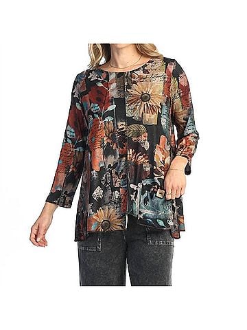 Jess & Jane Lisa French Brushed Knit Top in Black Multi (view 2)