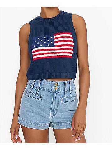 Show Me Your Mumu Milo Tank Top in Navy American Flag Graphic (view 2)