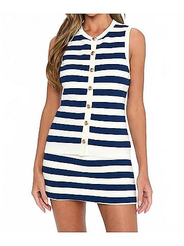 Show Me Your Mumu Devin Sleeveless Tank in Navy Stripe Delight Knit (view 2)