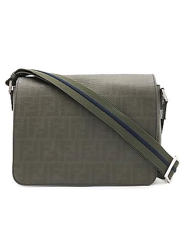 Fendi FENDI Zucca pattern shoulder bag/handbag, striped leather, khaki green/brown, 7VA258 (view 2)
