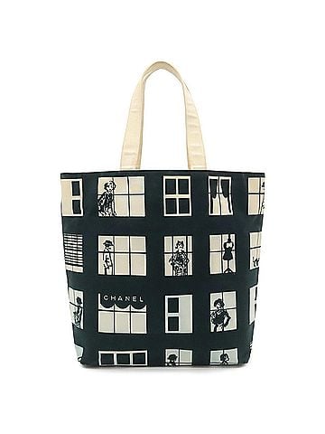 Chanel CHANEL Windows Line Tote Bag, Large Tote, Shoulder Canvas, Black, White (view 1)