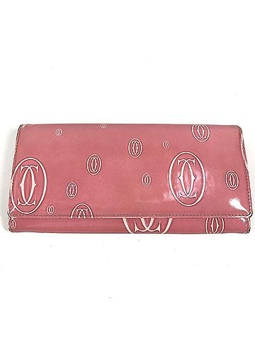 Cartier CARTIER Happy Birthday Logo Long Wallet, Bi-fold Flap Leather, Men's &amp; Women's, Pink (view 1)