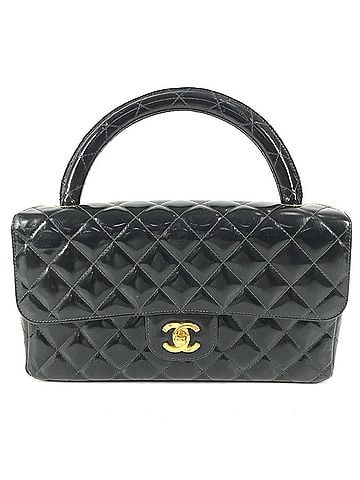 Chanel CHANEL Vintage Top Handle Matelassé Quilted CC Coco Mark Logo Flap Handbag Enamel Black Men's Women's (view 1)