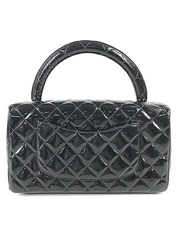 Chanel CHANEL Vintage Top Handle Matelassé Quilted CC Coco Mark Logo Flap Handbag Enamel Black Men's Women's (view 2)