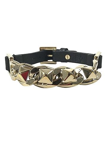 Valentino VALENTINO Chain Stud Accessory Jewelry Leather Bracelet Metal Men's Women's Black (view 1)