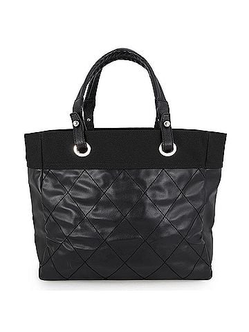 Chanel Chanel Matelassé Paris Biarritz Tote MM Medium Leather Canvas A34209 CHANEL Black Handbag Women's (view 1)