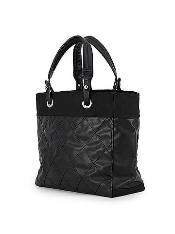 Chanel Chanel Matelassé Paris Biarritz Tote MM Medium Leather Canvas A34209 CHANEL Black Handbag Women's (view 2)
