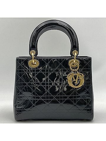 Christian Dior Christian Dior Lady handbag, enamel patent leather, black women's. (view 1)