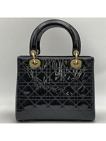 Christian Dior Christian Dior Lady handbag, enamel patent leather, black women's. (view 2)
