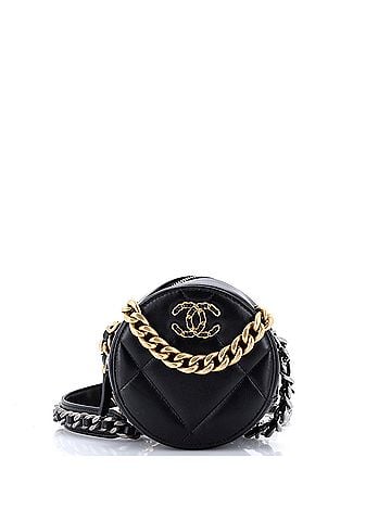 Chanel 19 Round Clutch with Chain Quilted Leather (view 1)